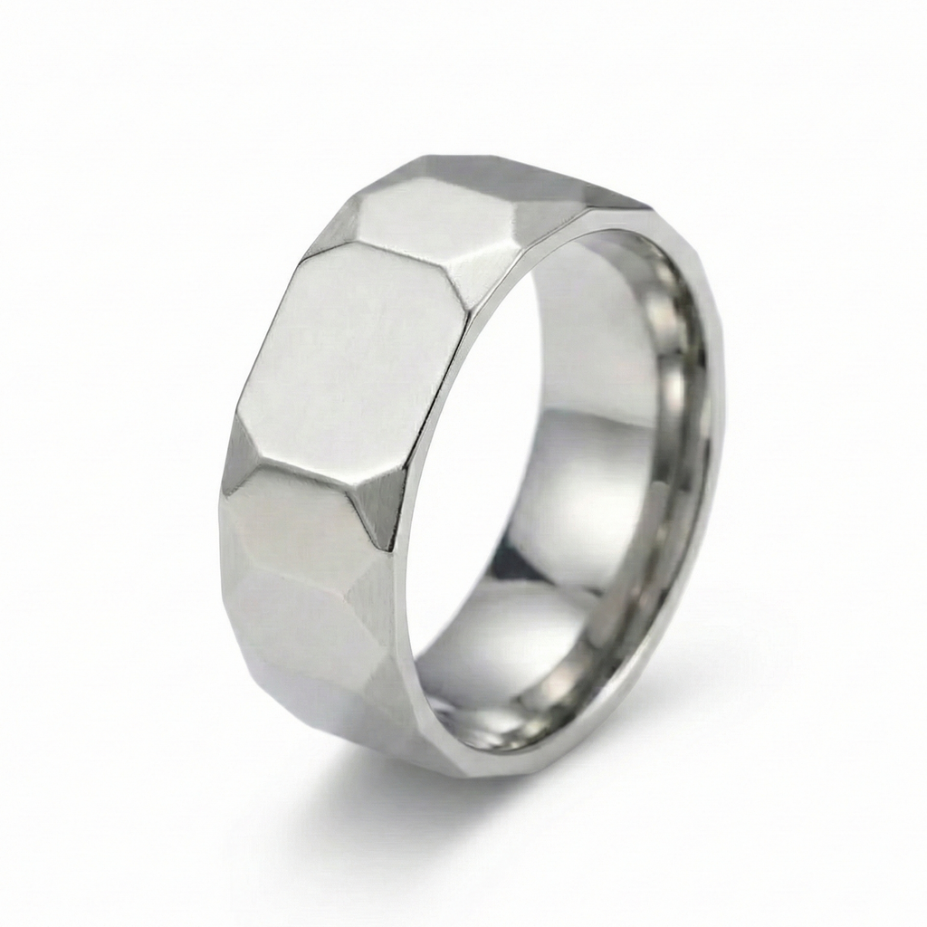 Anillo Hexagonal Plateado