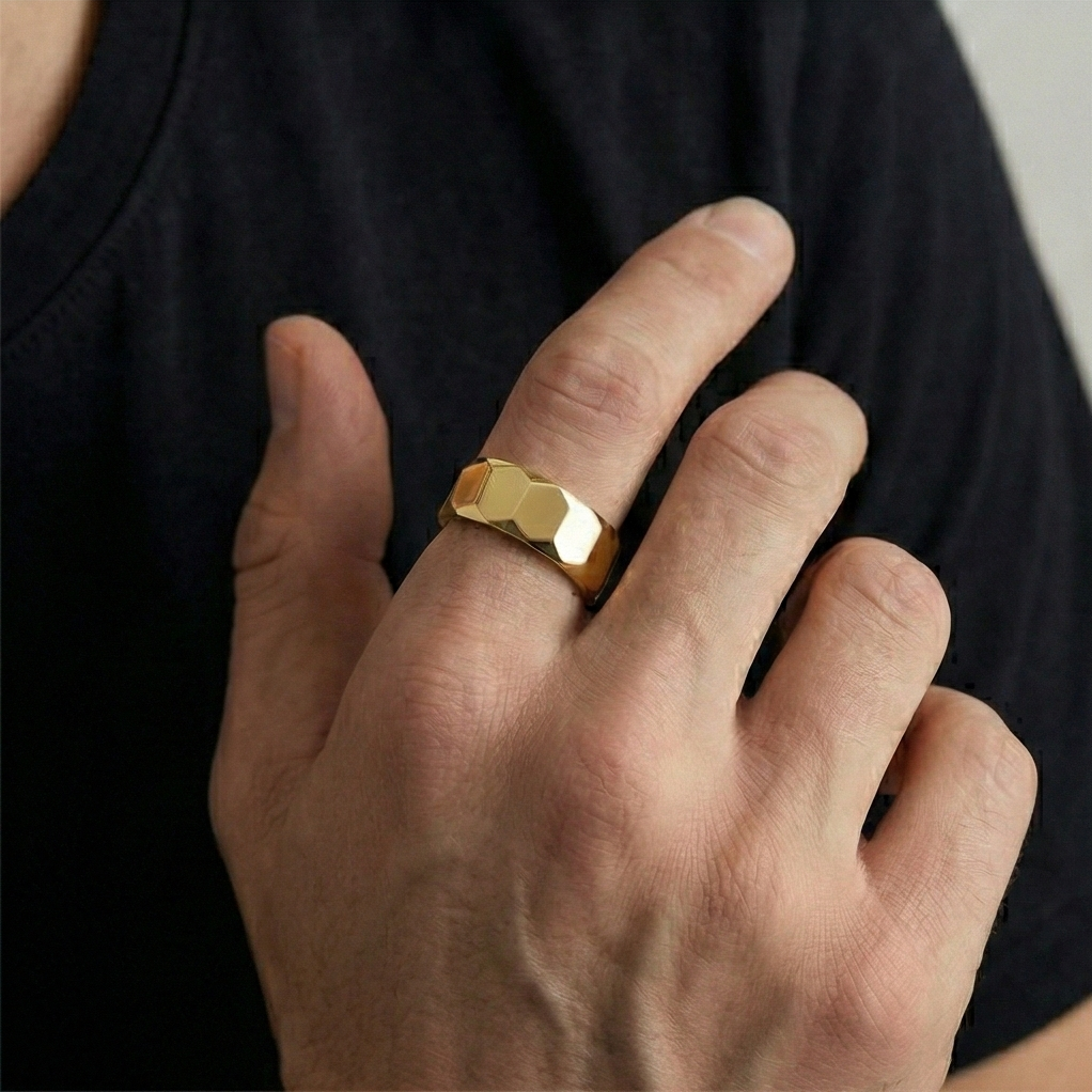 Anillo Hexagonal4 Dorado