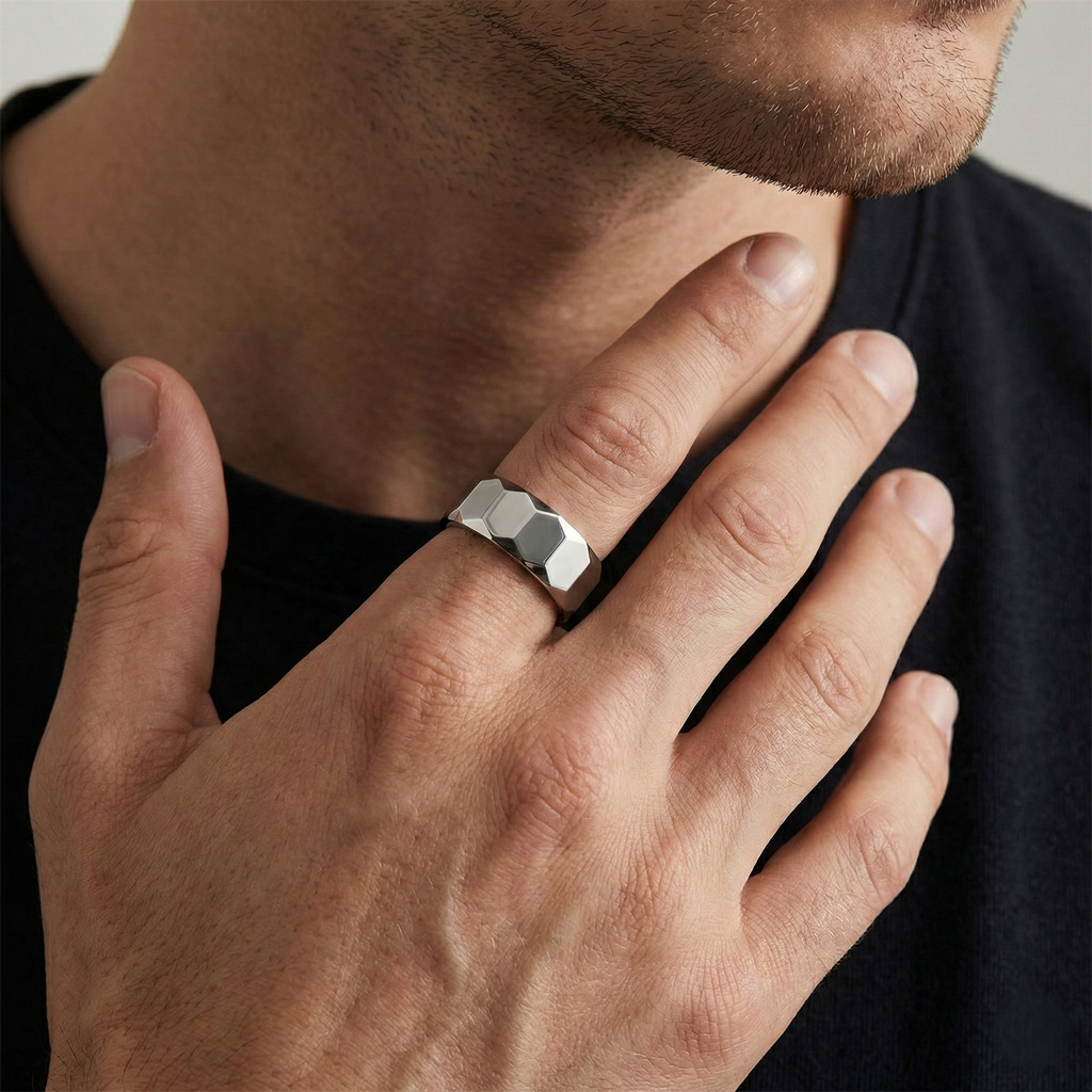 Anillo Hexagonal4 Plateado